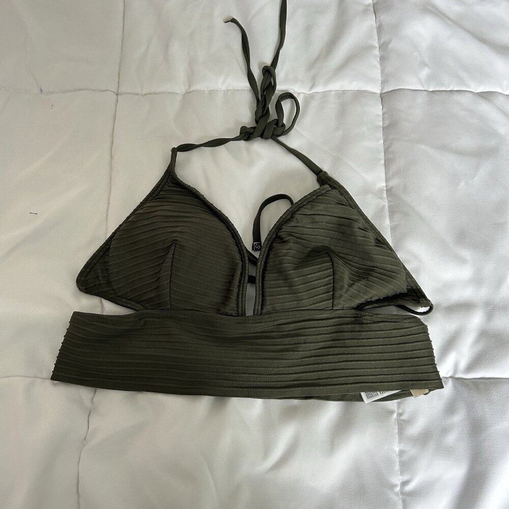 Michael Kors Olive Green Ribbed Triangle Bikini Top